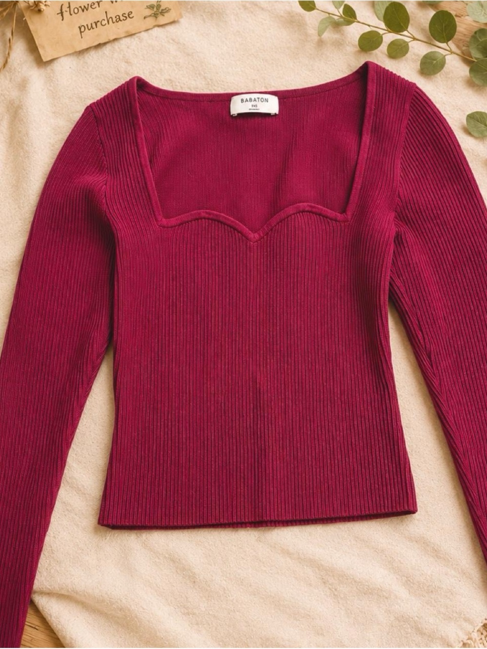 Babaton Ribbed Long Sleeve Top - Raspberry Pink